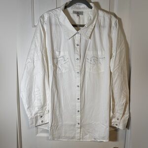 NWT. Western. Rodeo Women’s Shirt White, Pearly Button Down Long Sleeve Top 3XL